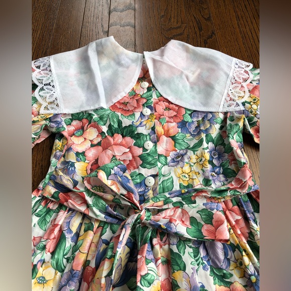 Youngland Vintage Girls 8 A-Line Floral Short-Sleeve Midi Dress w/Bow & Collar - Picture 12 of 12